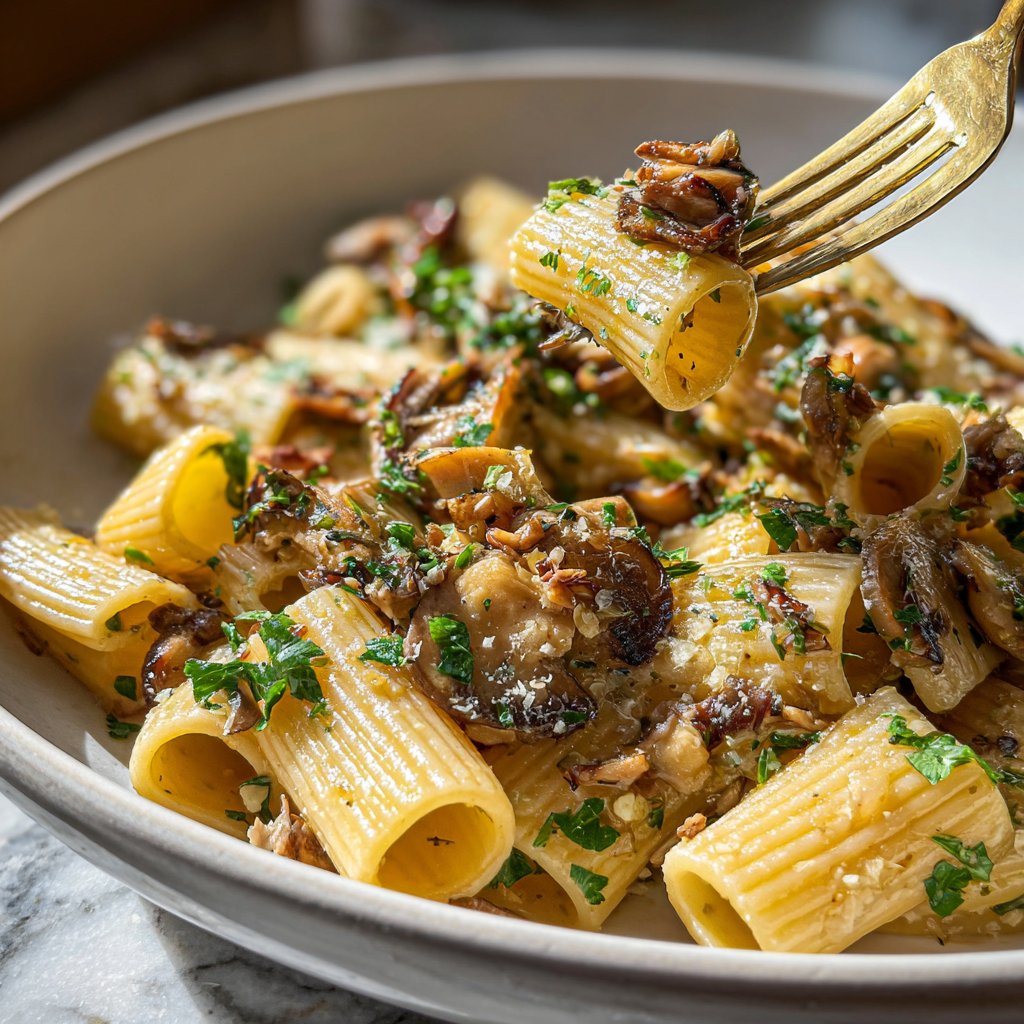 Rigatoni mit Pilzen und Kräutern