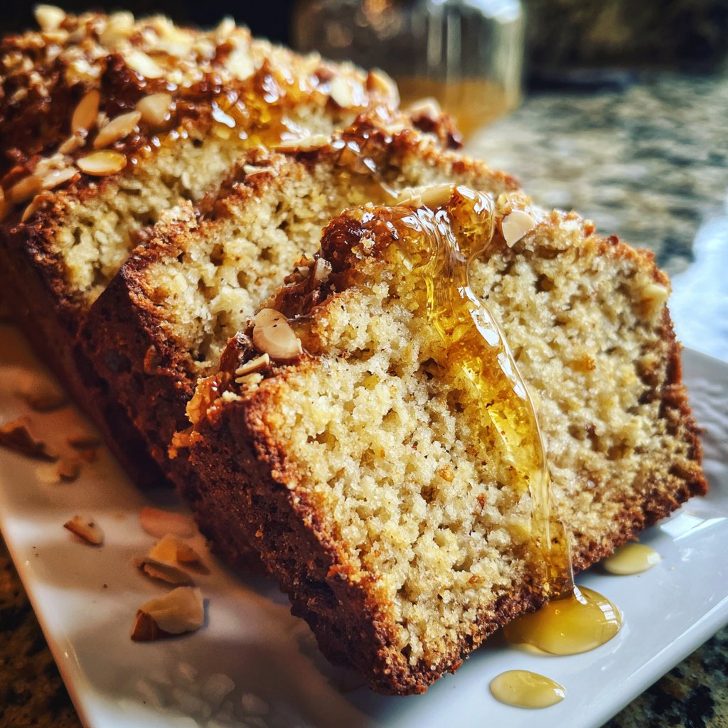 Bananenbrot mit Mandelstückchen und Honig