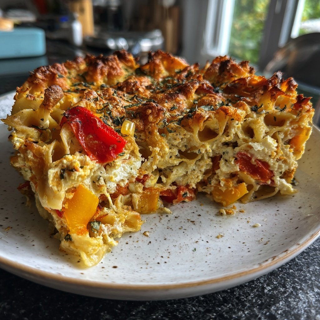 Nudelauflauf mit Paprika und Feta