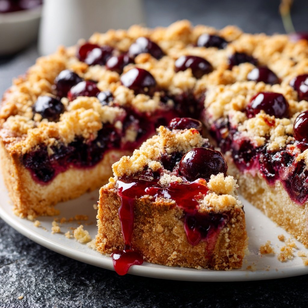 Kuchen mit Kirschen und Streuseln