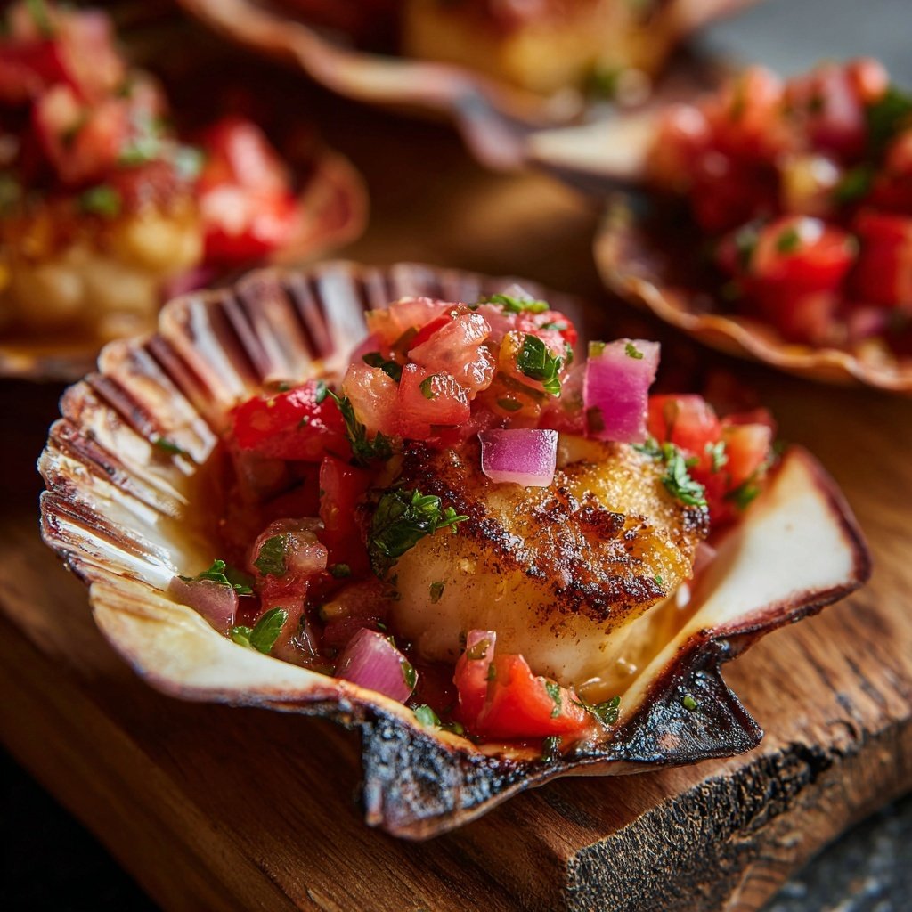 Jakobsmuscheln mit Erdbeersalsa