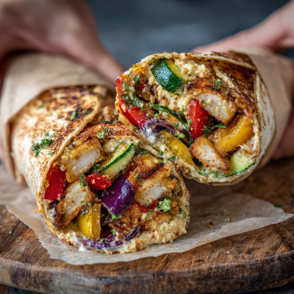 Wraps mit Ofengemüse und Hummus